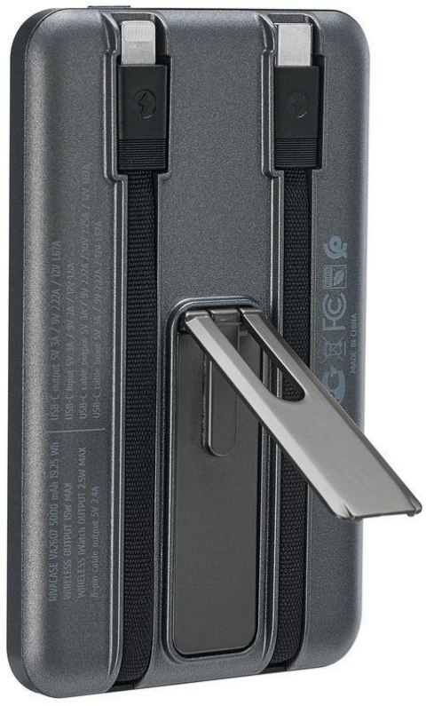 Powerbank Rivacase 5000mAh 22.5W PD Qi Magsafe 1x USB-C VA2607 szary + kabel USB-C i Lightning