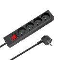 Przedłużacz 4 gniazda 5m typu francuskiego z przełącznikiem (3x1,5mm) Rebel czarny