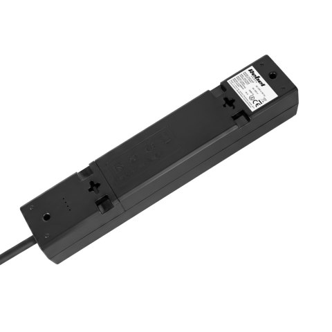 Przedłużacz 4 gniazda 5m typu francuskiego z przełącznikiem (3x1,5mm) Rebel czarny