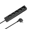 Przedłużacz 5 gniazd 5m typu francuskiego bez przełącznika (3x1,5mm) Rebel czarny