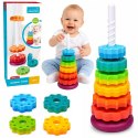 Piramida Obrotowa Wieża Sorter Układanka Tęczowa 36cm 6 El.
