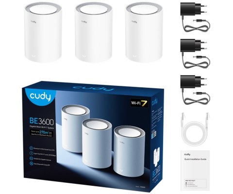 DOMOWY SYSTEM WI-FI MESH M3600(3-PACK) Wi-Fi 7 2.4 GHz, 5 GHz, 688 Mb/s + 2880 Mb/s CUDY