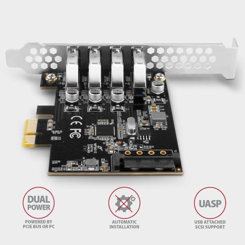 Kontroler Axagon PCEU-43RS PCIe 4x port USB 3.2 GEN 1, UASP, chipset Renesas, 15-pin SATA
