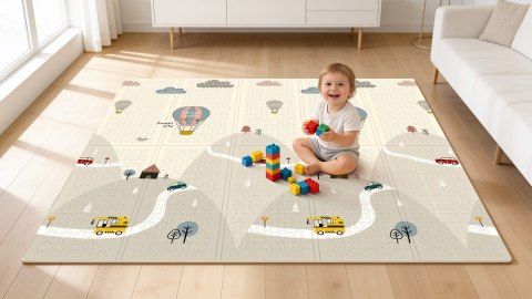 Mata edukacyjna dla niemowląt 200 x 180 cm, samochody i pociągi