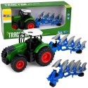 Traktor Rolniczy Farmerski Z Pługiem Wieloskibowym Gumowe Koła Zielony 1:24