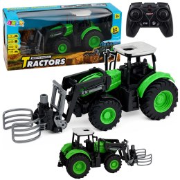 Traktor z Chwytakiem Do Bali Zdalnie Sterowany RC Światła Zielony 1:24