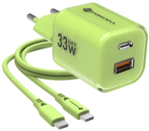 ŁADOWARKA SIECIOWA Forcell F-Energy GaN III VT-41 33 W 1x USB-C 1x USB-A PD 3.0 QC 4.0 ZIELONA