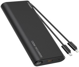 Powerbank Veger 25000 mAh 130 W PD QC 3.0 USB-A USB-C czarny z kablami USB-C i Lightning