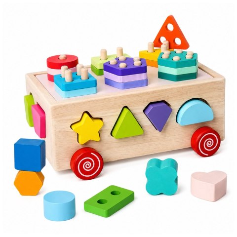 Drewniany Sorter Edukacyjny Na Kółkach Montessori Układanka Kształty Liczby