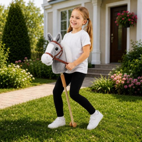 Hobby Horse Koń Na Kiju Głowa Konia Dźwięki Galopu Rżenia Szary 100 cm