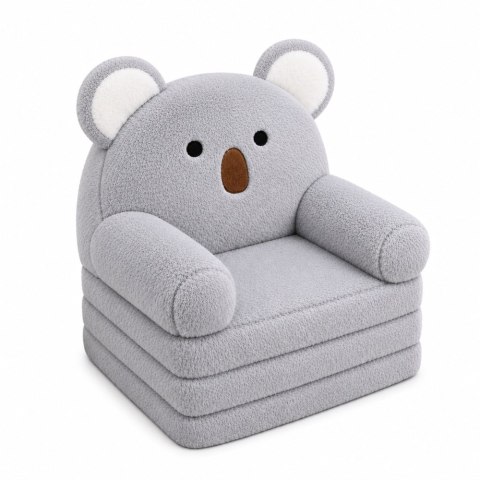 Rozkładany Fotel Sofa Leżanka Koala 2W1 Dla Dzieci Miękki Pluszowy Szary