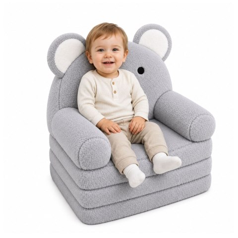 Rozkładany Fotel Sofa Leżanka Koala 2W1 Dla Dzieci Miękki Pluszowy Szary