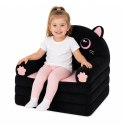 Rozkładany Fotel Sofa Leżanka Kotek 2W1 Dla Dzieci Miękki Pluszowy Czarny