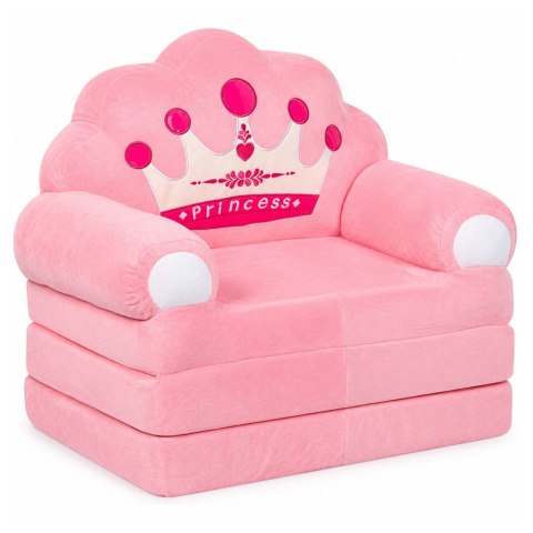 Rozkładany Fotel Sofa Leżanka z Koroną 2W1 Dla Dzieci Miękki Różowy