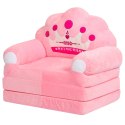 Rozkładany Fotel Sofa Leżanka z Koroną 2W1 Dla Dzieci Miękki Różowy
