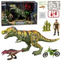 Zestaw Dinozaur T-Rex Ruchomy Myśliwy Motor Figurki Akcesoria Dźwięki