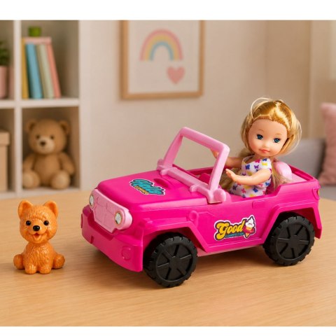 Zestaw Mini Laleczka w Samochodzie Terenowym Kabriolet Figurka Pieska