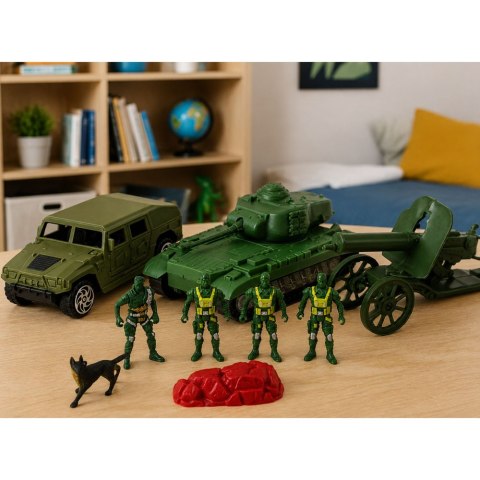 Zestaw Wojskowy Militarny Żołnierzyki Czołg Pojazd Armata 13 el.