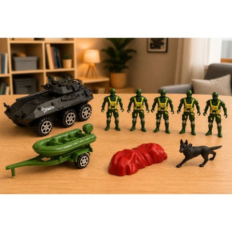 Zestaw Wojskowy Militarny Żołnierzyki Transporter Opancerzony 14 el.