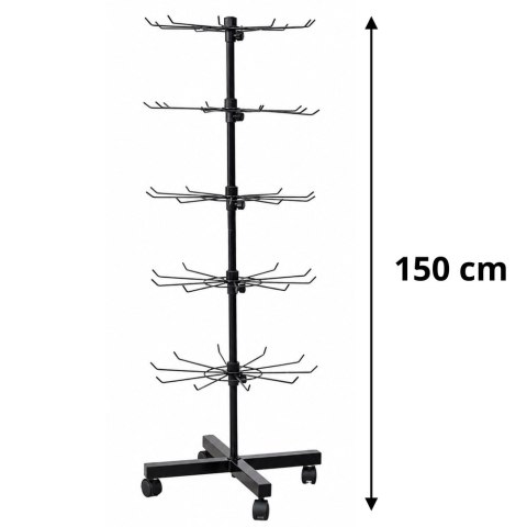 Obrotowy Regał Wieszak Ekspozycyjny 5-Poziomowy Na Kółkach Czarny 40x150cm