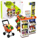 Duży Supermarket Kasa Sklepowa Wózek Skaner Akcesoria Światła Dźwięki 60el.