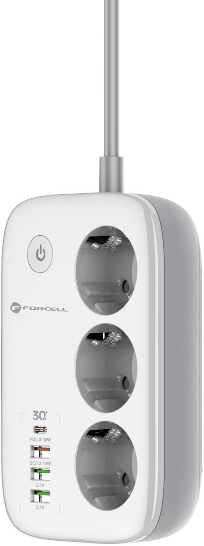 Listwa sieciowa Forcell F-Energy 3x schuko, USB-C 30W, 3x USB-A QC3.0 PD WiFi Tuya 2500W 10A