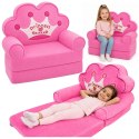 Rozkładany Fotel Sofa Leżanka z Koroną 2W1 Dla Dzieci Miękki Różowy