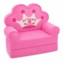 Rozkładany Fotel Sofa Leżanka z Koroną 2W1 Dla Dzieci Miękki Różowy