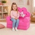 Rozkładany Fotel Sofa Leżanka z Koroną 2W1 Dla Dzieci Miękki Różowy