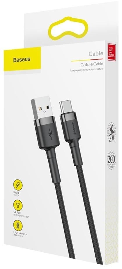 KABEL USB-A / USB-C Baseus Cafule CATKLF-CG1 200cm 2A QC 3.0 CZARNO-SZARY