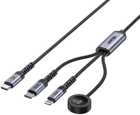 Kabel 3 w 1 Unitek 2.0 USB-C + Lightning + Apple Watch PD 100W 480 Mbps 1,2 m