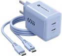 Ładowarka sieciowa Forcell F-Energy GaN III VT-60 60W PD QC 4.0+ 2x USB-C niebieska + kabel USB-C