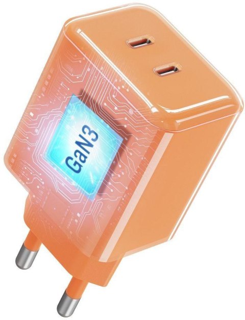 Ładowarka sieciowa Forcell F-Energy GaN III VT-60 60W PD QC 4.0+ 2x USB-C pomarańczowa + kabel USB-C