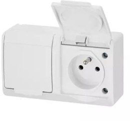 Gniazdo hermetyczne n/t podwójne z/u 2x2P+Z IP44, białe, Hermes 0322-02