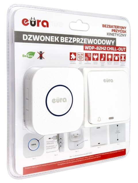 DZWONEK BEZPRZEWODOWY ''EURA'' WDP-82H2 bezbateryjny, przycisk (kinetyczny), możliwoś